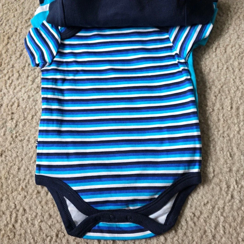 Nautica Baby Boys 5 Pack Short Sleeve Bodysuits Blue White 6-9 Months